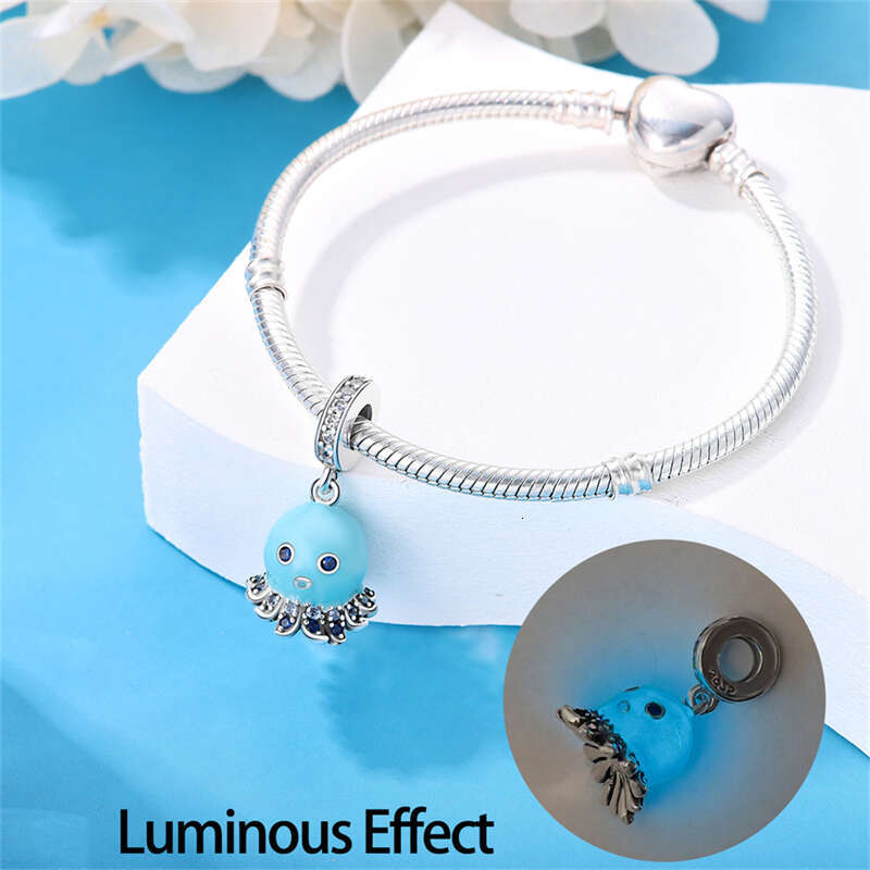 925 Silver Ocean Series Octopus Turtle Luminous Charms Fit Original Bracelet Charm Beads Necklace DIY Female Jewelry