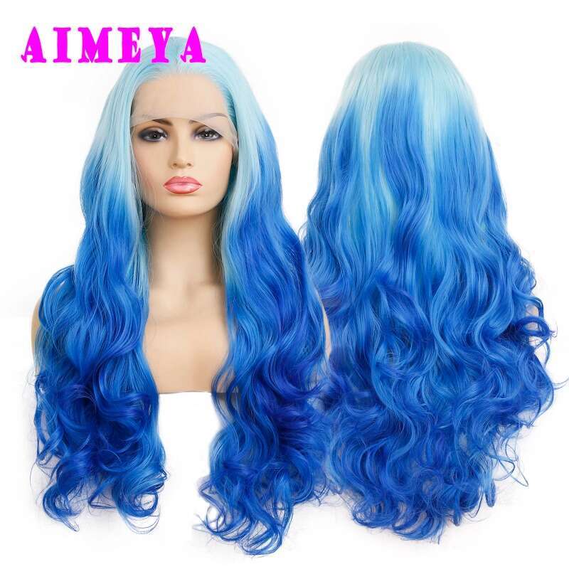 Ombre Pink Lace Front Fashion Synthetic Long Silky Straight Body Wave Rose Red Wig Halloween Cosplay Makeup