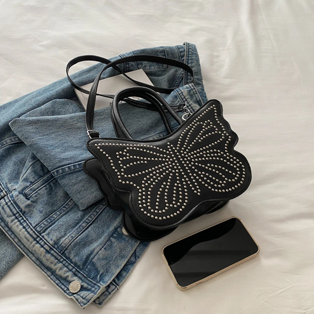 Butterfly Creative Womens Fun Bag Silver Black Handbag Coin Wallet Chain Shoulder Bag Rivet Cross Body Bag 240912