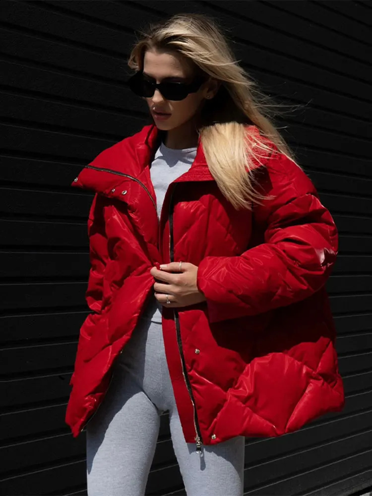 Women Solid Capless Single-breasted Padded Cotton Coat Fashion Zipper Quilted Warm Soft Loose Elastic Short Jackets 240914
