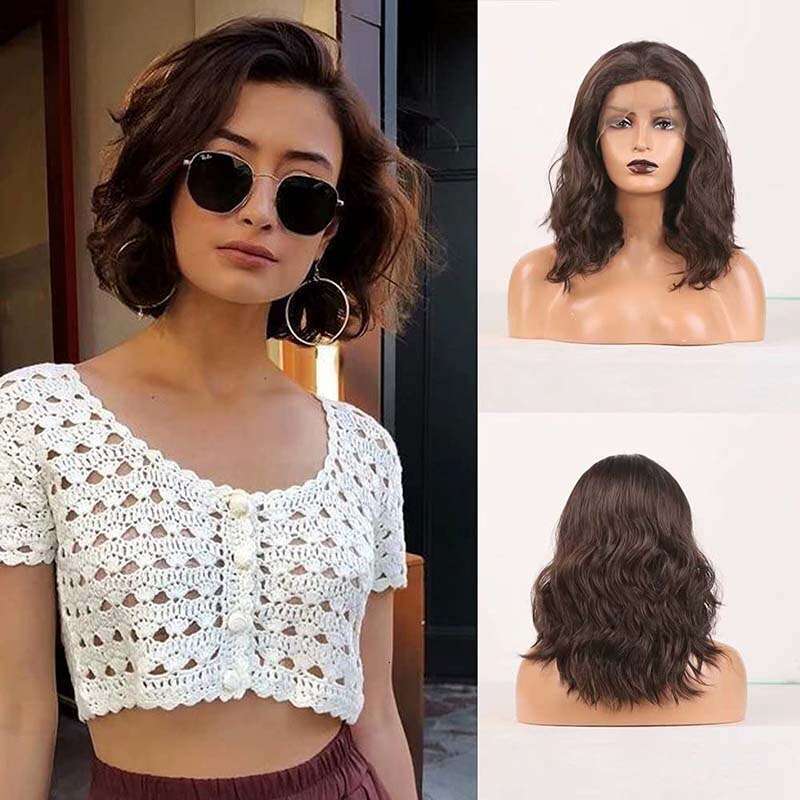 AIMEYA Brown Bob Wigs For Black Women Short Wave Lace Front Wig Heat Resistant Synthetic Hair Daily Use Cosplay