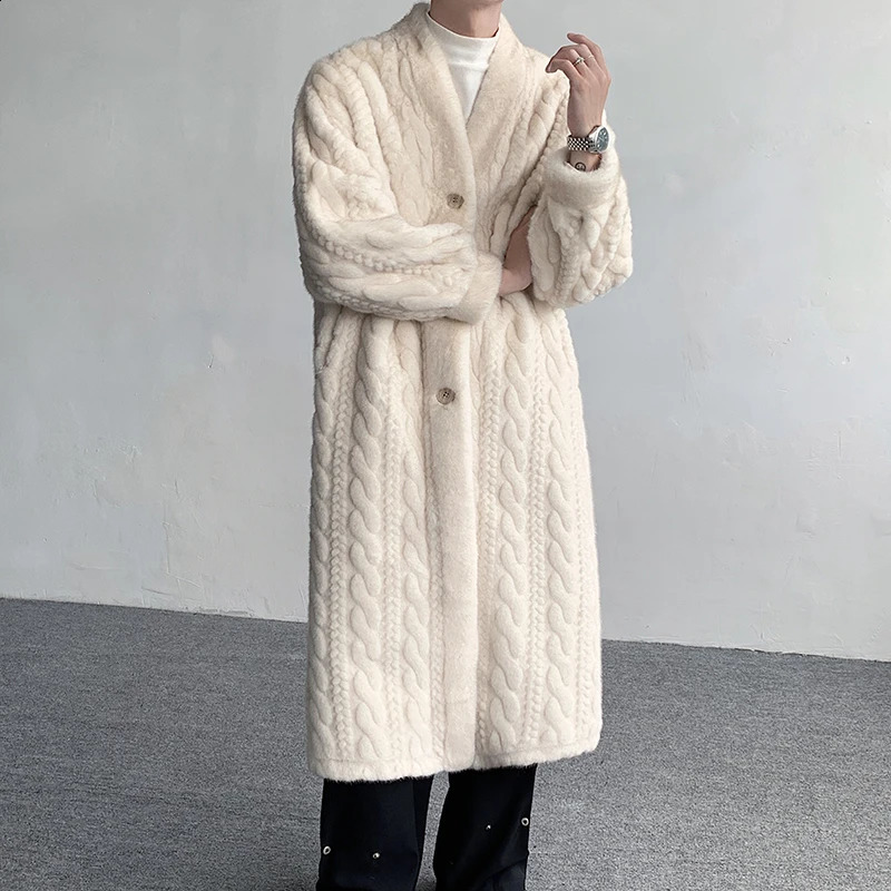 IEFB Fashion Mens Long Fur Coat Threedimensional Fried Dough Twists Bathrobe Style Mink Suede Autumn Outwear 9C3602 240905