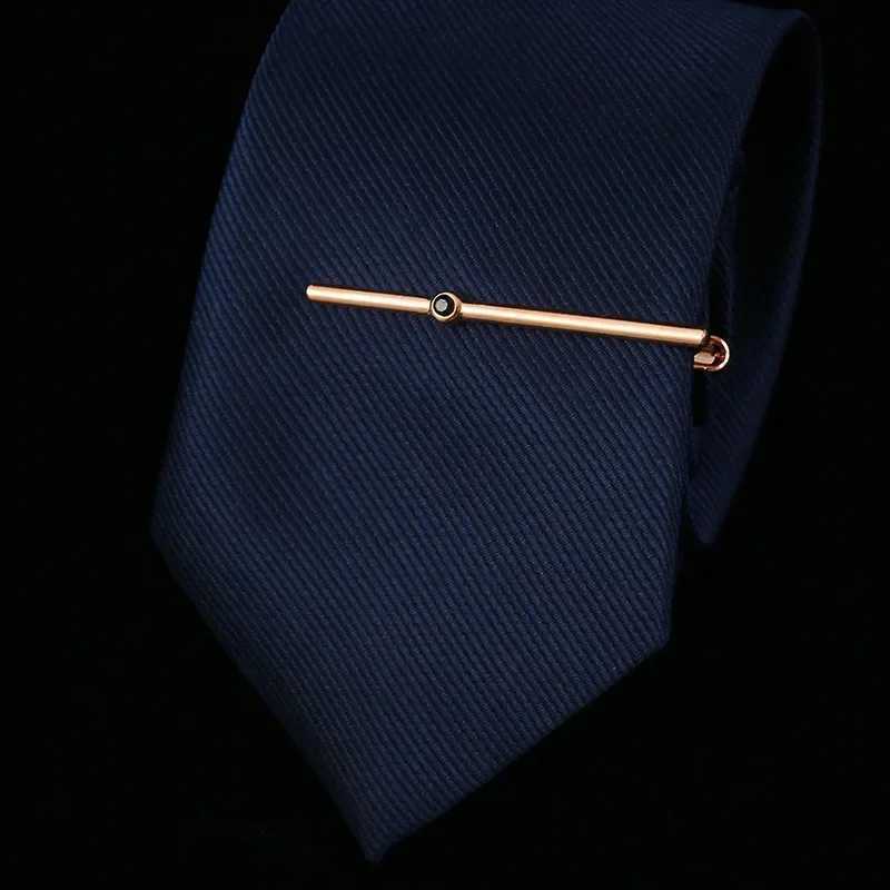 Luxury mens zircon slim tie clip rose gold solid color crystal new mens high-end fashion wedding necklace W240914