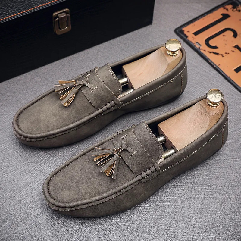 Shoes Men's Douban Casual Single Shoes Leather Shoes Low Hemp Set Feet Tassel Trendy One Step Driving Shoes Free Of Mail