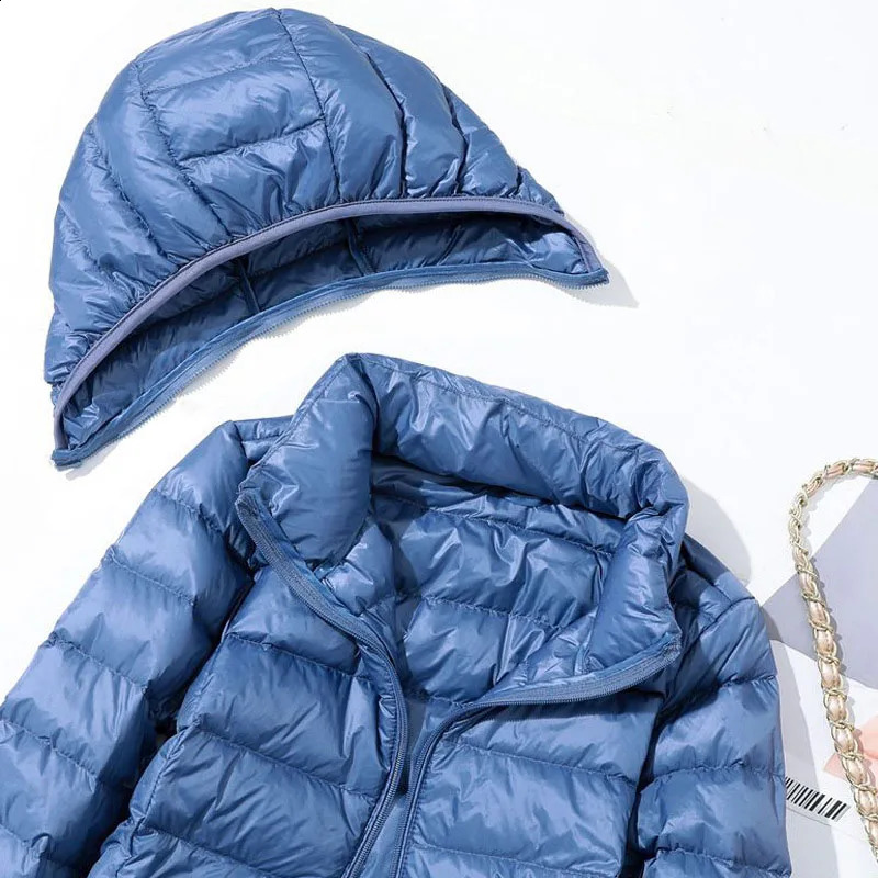 Schinteon M-7XL Womens Down Jacket Ultra Light White Duck Down Long Coat with Detachable Hood Ultra Thin Spring/Autumn Coat 240913