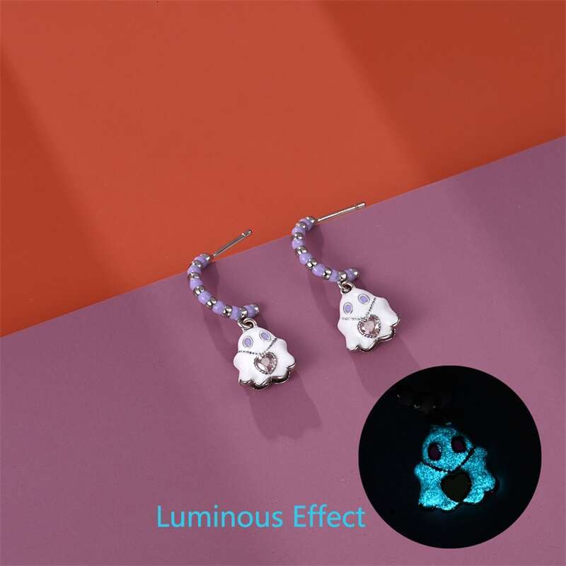 New Halloween Art Series 925 Sterling Silver Horror Pumpkin Bat Spider Ghost Glowing Earrings For Women Party Jewelry