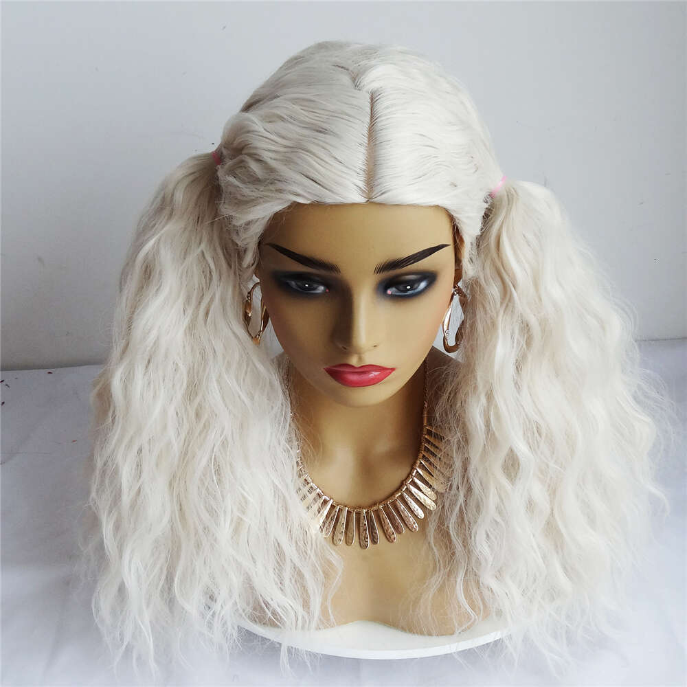 Icy Blonde Lace Front Wigs #60 Heat Resistant Long Loose Wave Human Hair Mixed Synthetic Fibers Daily Wear 28" 180%