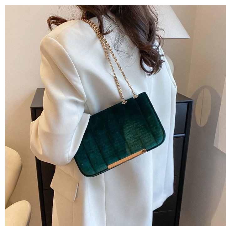 Bags Velvet Small Square 2024 Spring New Impression Gold Chain Single Shoulder Crossbody Bag Solid Color Handbag
