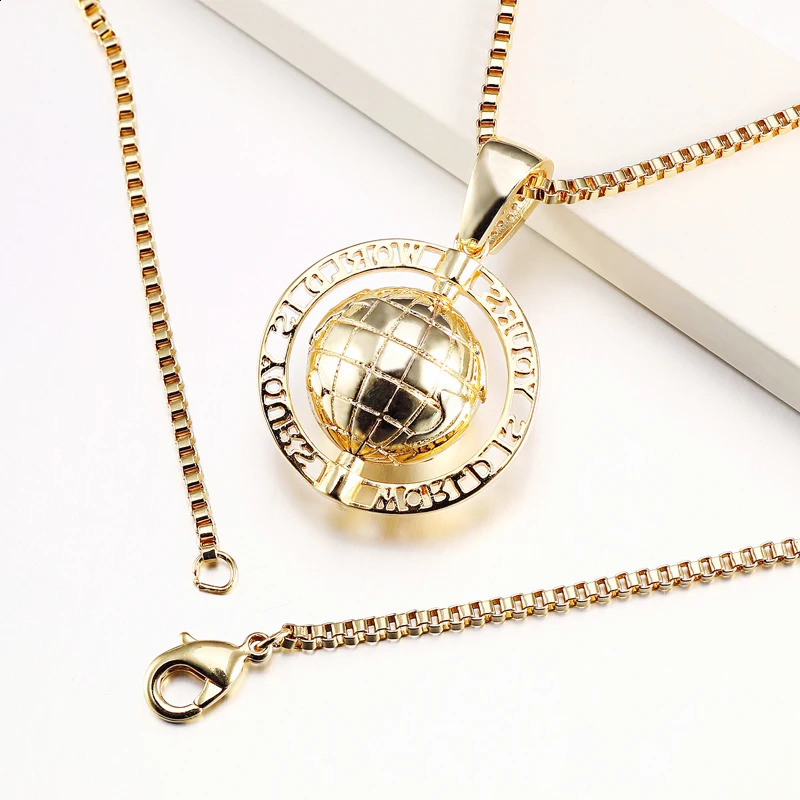 VANAXIN Vintage Globe Earth Tellurion Cubic Zircon Hip Hop Pendant Necklace Chain Gold Silver Color Christmas Gift For Women Men 240911