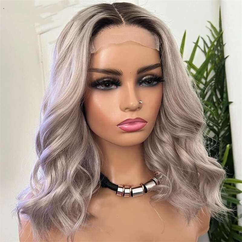 Short Grey Blonde Synthetic For Women Ombre Platinum Bob Cosplay Lolita Wavy Wig High Temperature Hair HD Wigs