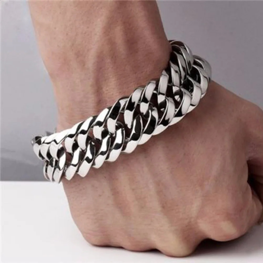 Fashion chain stainless steel bracelet mens heavy 20mm30mm wide double curled wristband 240912