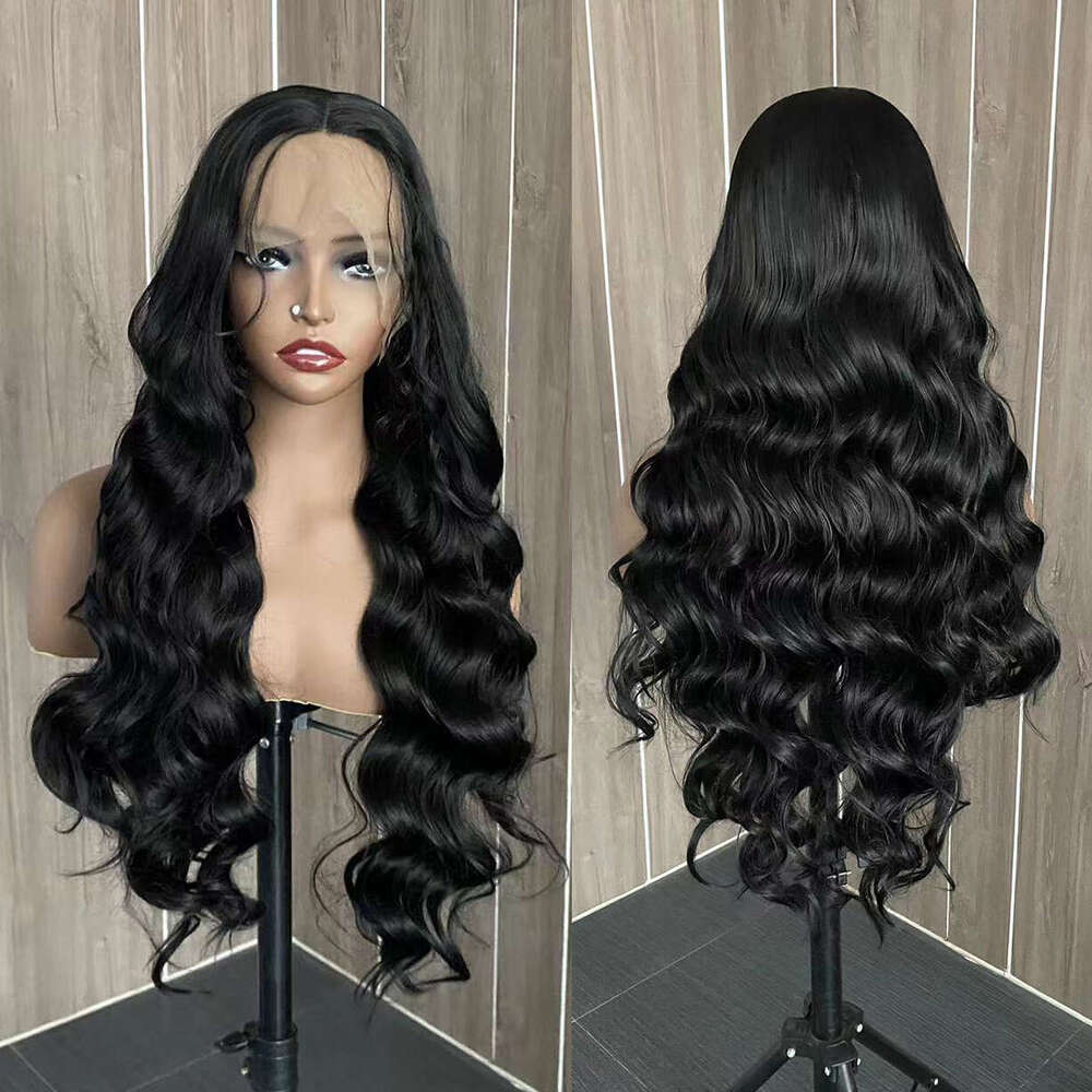 AIMEYA 13X6 Front With Baby Black Long Body Wave Lace Wig Heat Resistant Synthetic Hair Daily Use Natural Looking