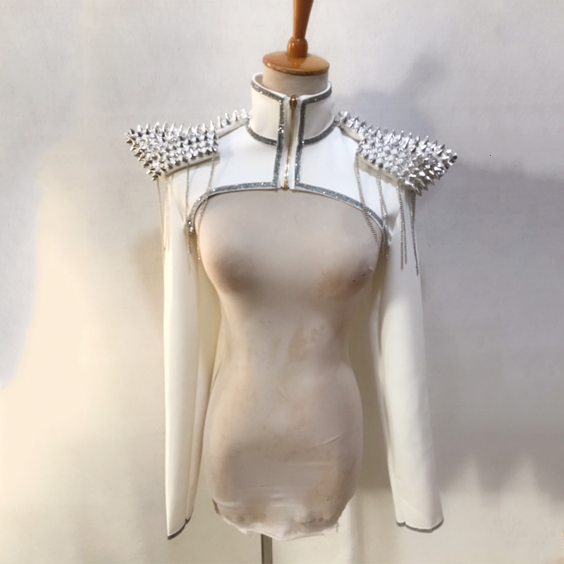 Women Cutout Jazz Pads Nail Flying Shoulder Vest Rave Outfit Nightclub Dj Ds Stage Performance Accessories Xs7617