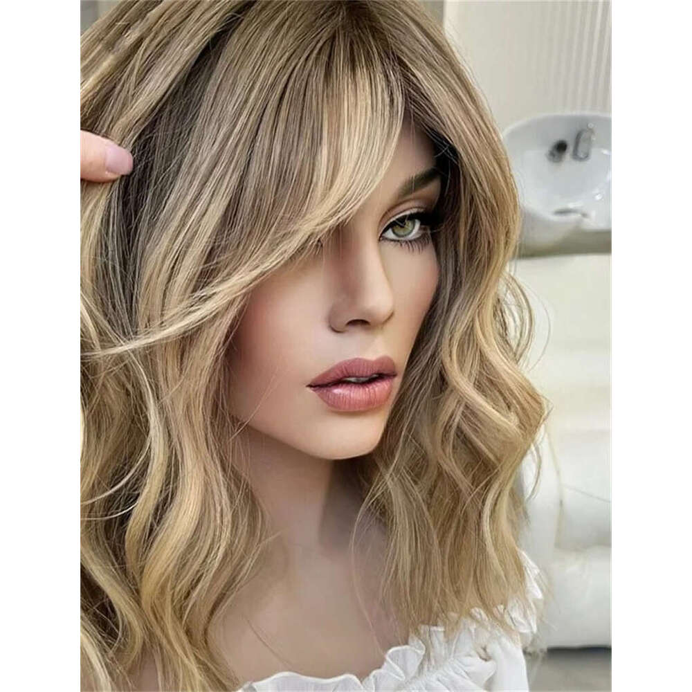 Ombre Ash Blonde Bob Lace Short Straight Middle Part Front Wig Heat Resistant Synthetic Hair Daily