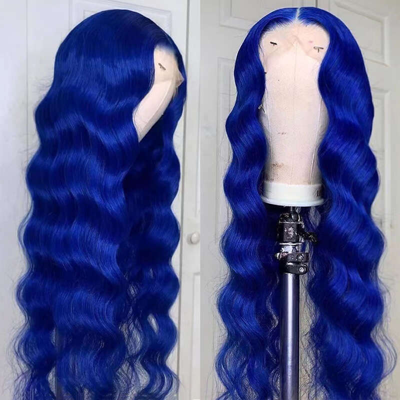 AIMEYA Lace Front For Women Girls Middle Part Long Body Wave Blue Heat Resistant Syntheic Daily Cosplay Party Wig