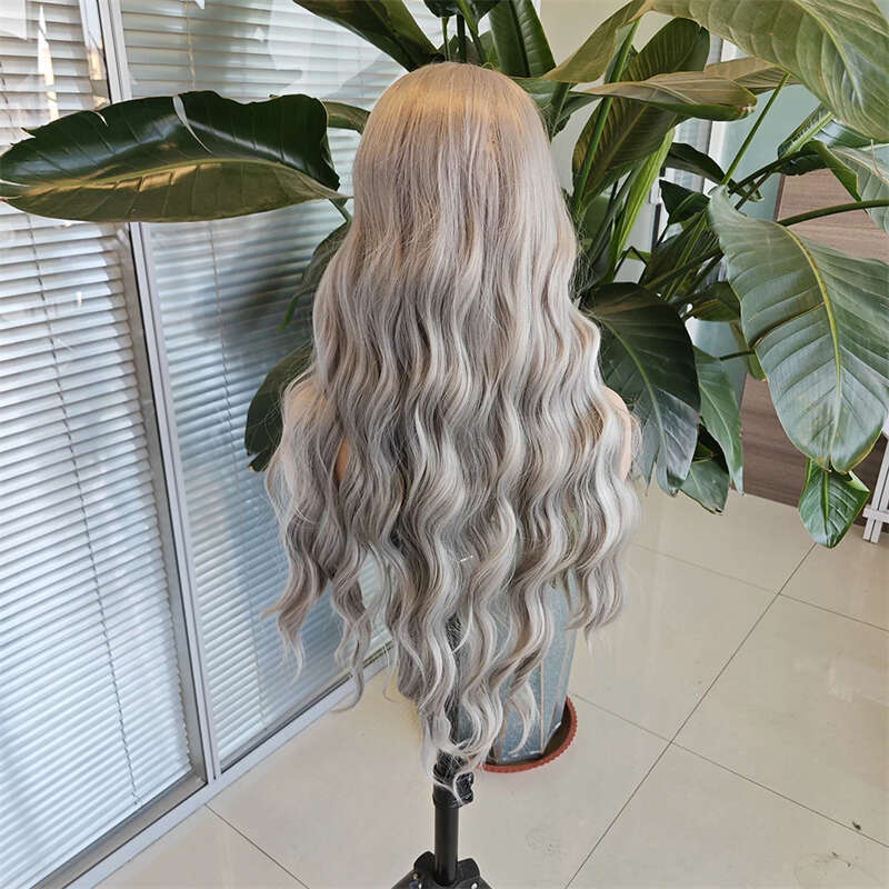 Plucked Lace Front Ash Ombre White Blonde 180 Density Haire Soft Wigs For Women Synthetic Hair Wig