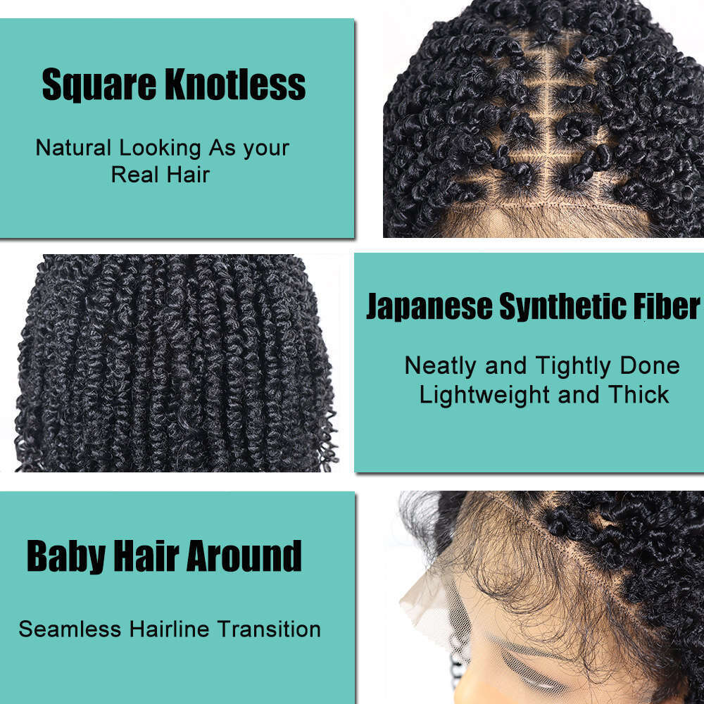 12Inch Short Passion Braided Wigs Square Part Knotless Braid Curly Ends Pre Twist Hair Synthetic Bob Wig For Women
