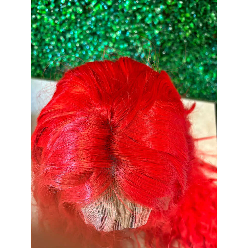 26 Inches Front Red Hair Body Synthetic Water Wave Wig For Black Women Ginger Transparent Lace Wigs