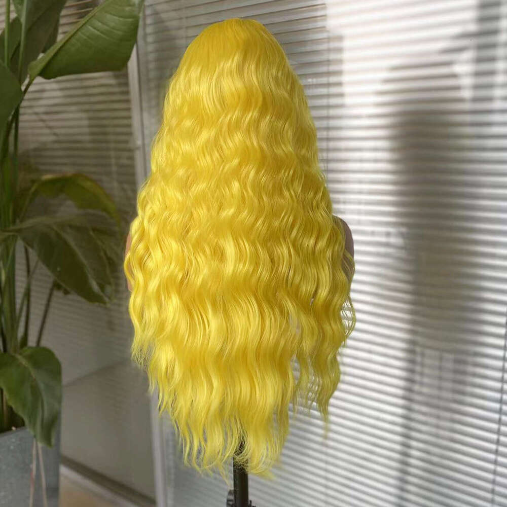 AIMEYA Yellow Wigs Long Wave Lace Front Heat Resistant Synthetic Hair Natural Haire Daily Use Cosplay Wig