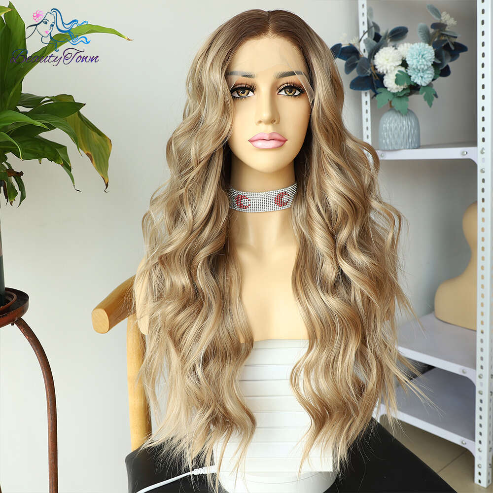 13X4 Synthetic Front 613 Honey Blonde Ombre Hd Lace Frontal Wigs For Black Women 28Inches Cosplay Daily Use Wig 180%