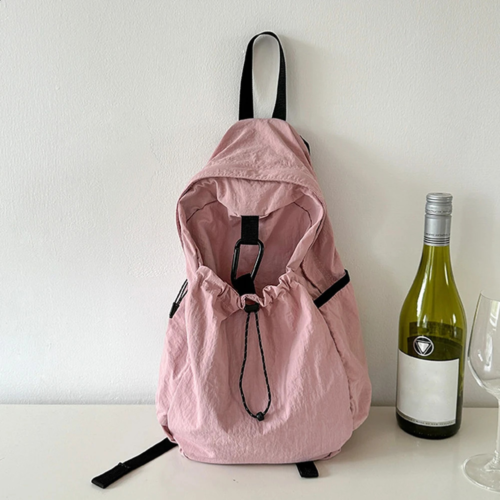 Drawstring Backpacks for Women Aesthetic Nylon Fabric Backpacks Student Womens Travel Bags Korean Style Casual Fashion 240912