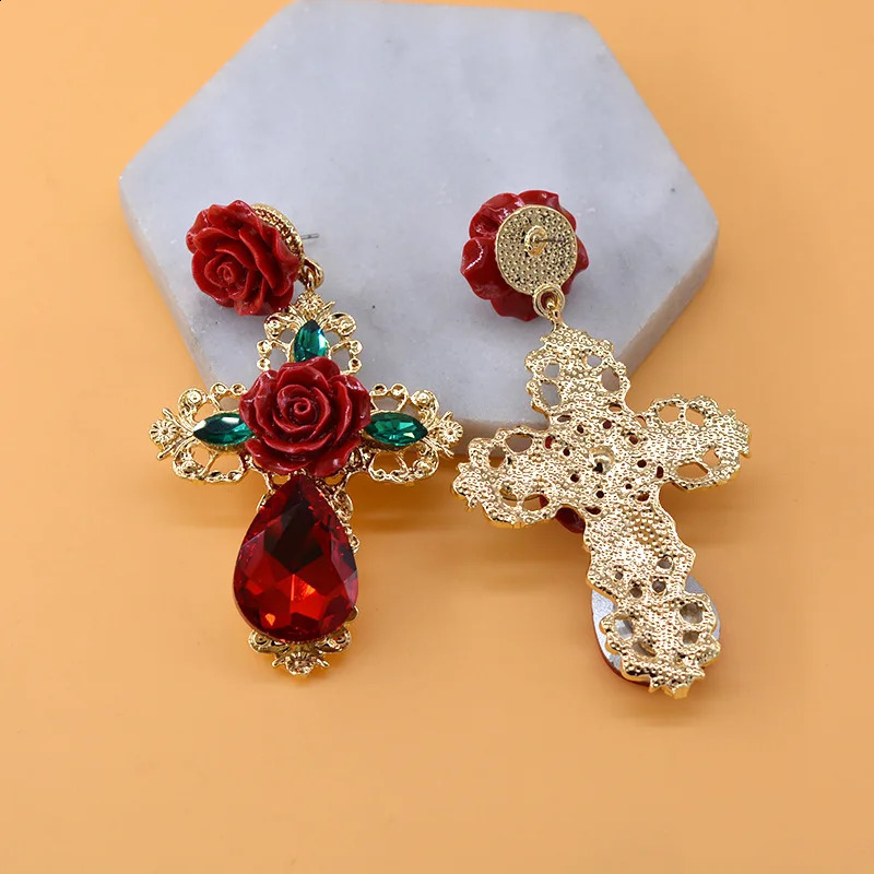 Trendy Alloy Crystal Women Dangle Statement Earrings Flower Long Pendant Earrings for girl Drops Bohemian jewelry 240914