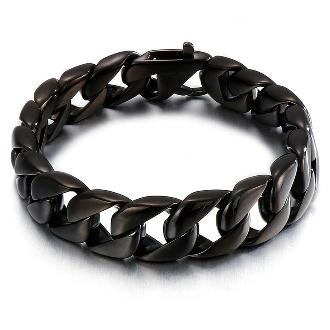 High polished silvergoldblack tone mens 316L stainless steel curly Cuban chain bracelet fashion casual jewelry 15mm 240912