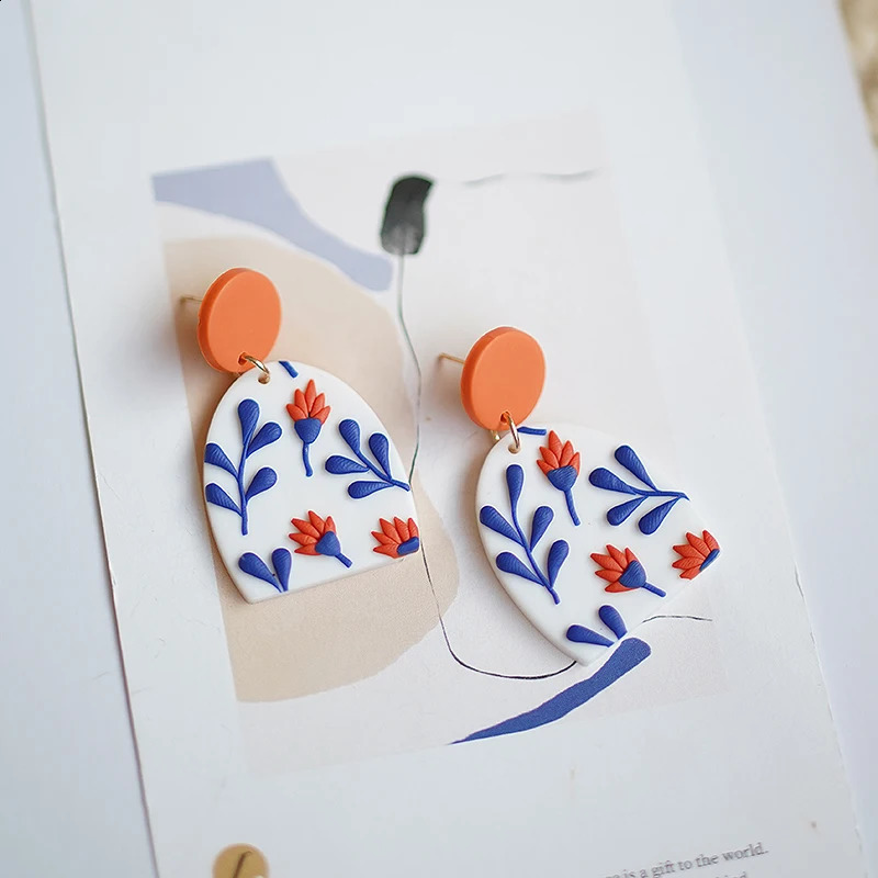 Trendy Classic Bohemiam Multi Shapes Drop Big Size Bright Color Leaf Dangle Polymer Clay Earrings Studs Sets For Daily Party 240906