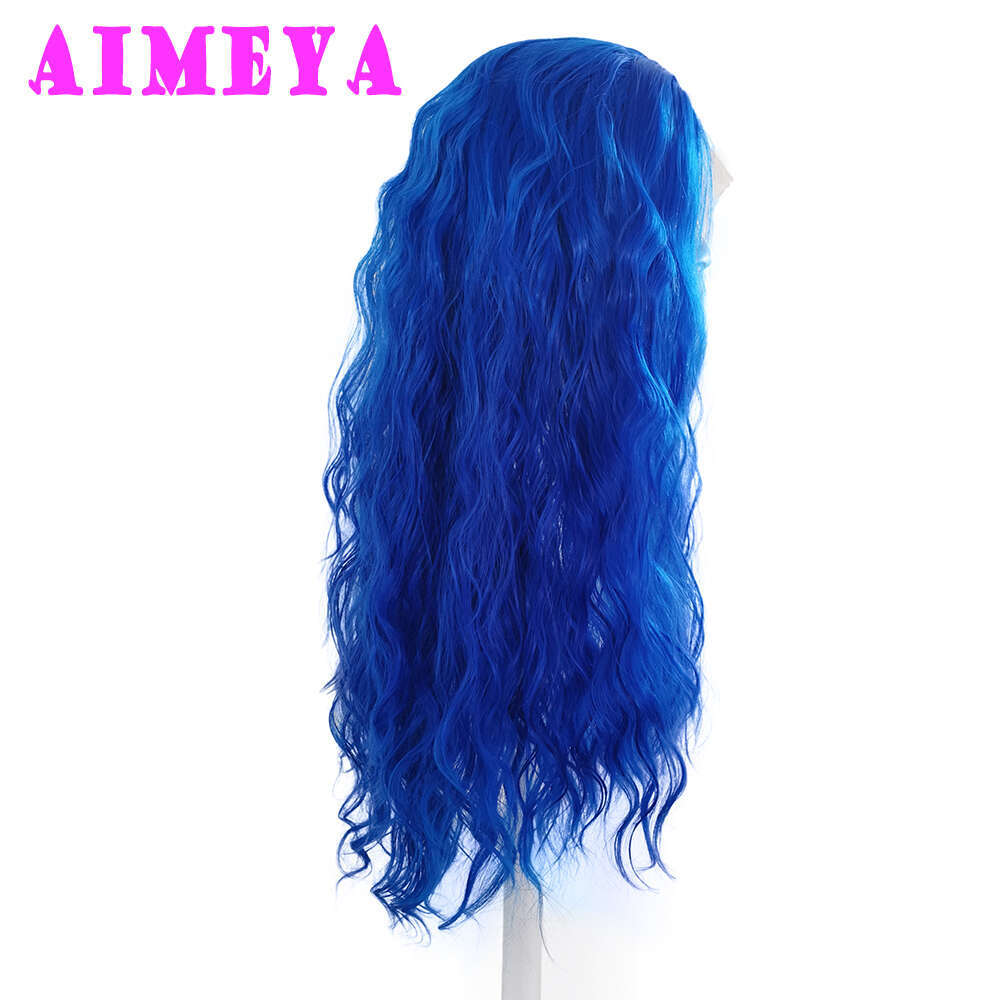 AIMEYA Loose Curly Long Synthetic Lace Front Wigs Royal Blue Natural Wave Hair Daily Use Cosplay Wig