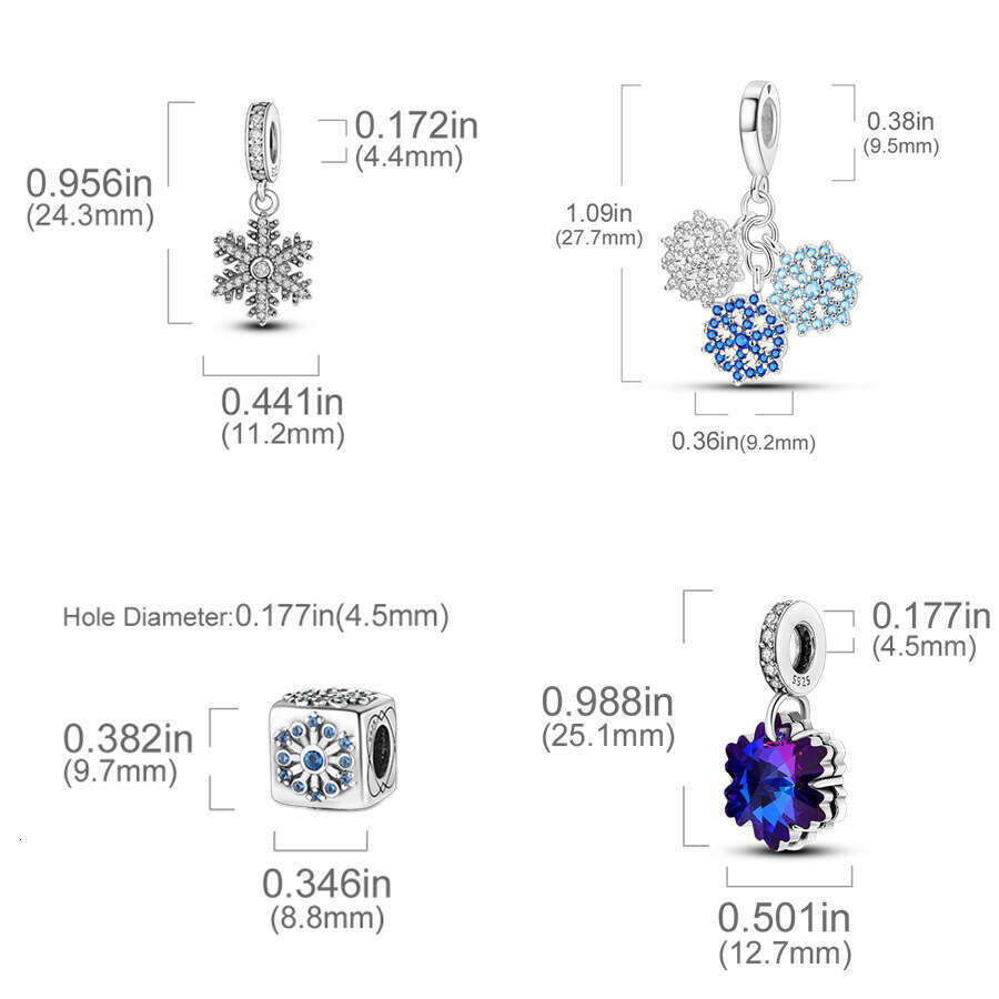 New snowflake Pendant Beads 925 Sterling Silver Charm Fit Charms Silver 925 Original Bracelet Necklaces DIY Jewelry Making For women Gifts