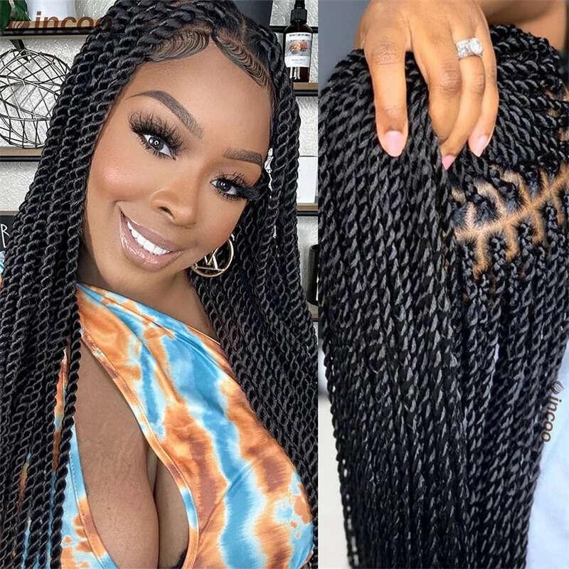 28 Inch For Black Women HD Front Box Wig Knotless Braided Wigs Lightweight Braids Synthetic Lace