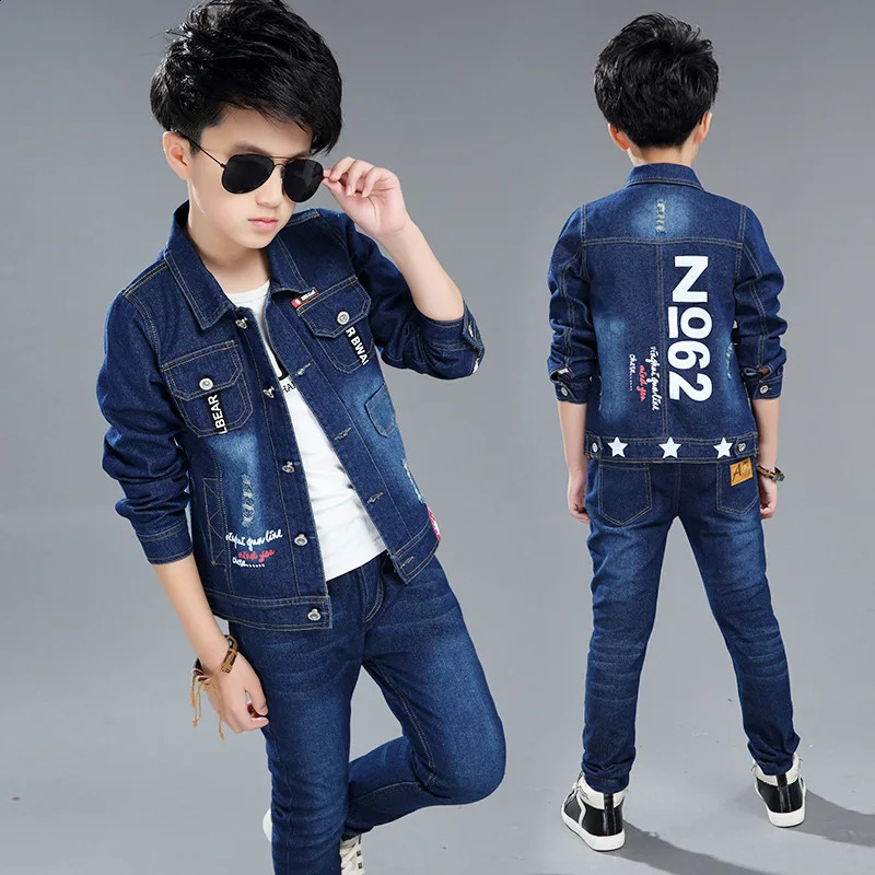 Boys Spring and Autumn Childrens Two Piece Set for Kids Clothing Boys Denim Set 240913