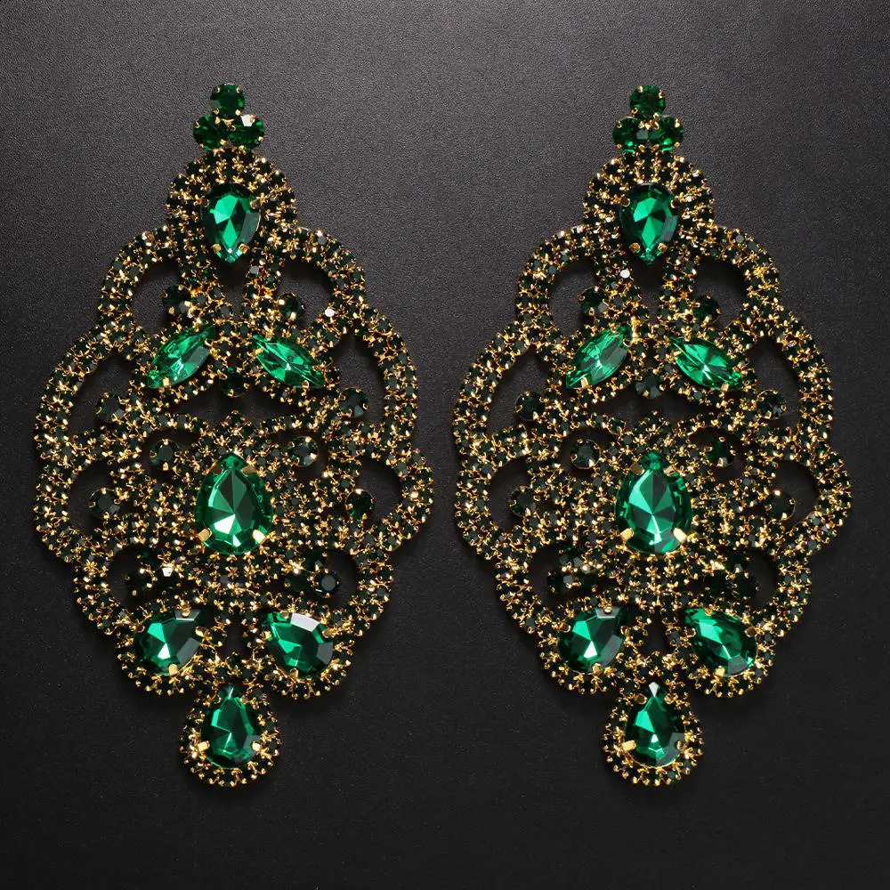 GLAMing Exaggerated Colorful Rhinestone Drop Earrings Wedding Bridal Jewelry Women Party Crystal Oversize Long Dangle Earrings 240914