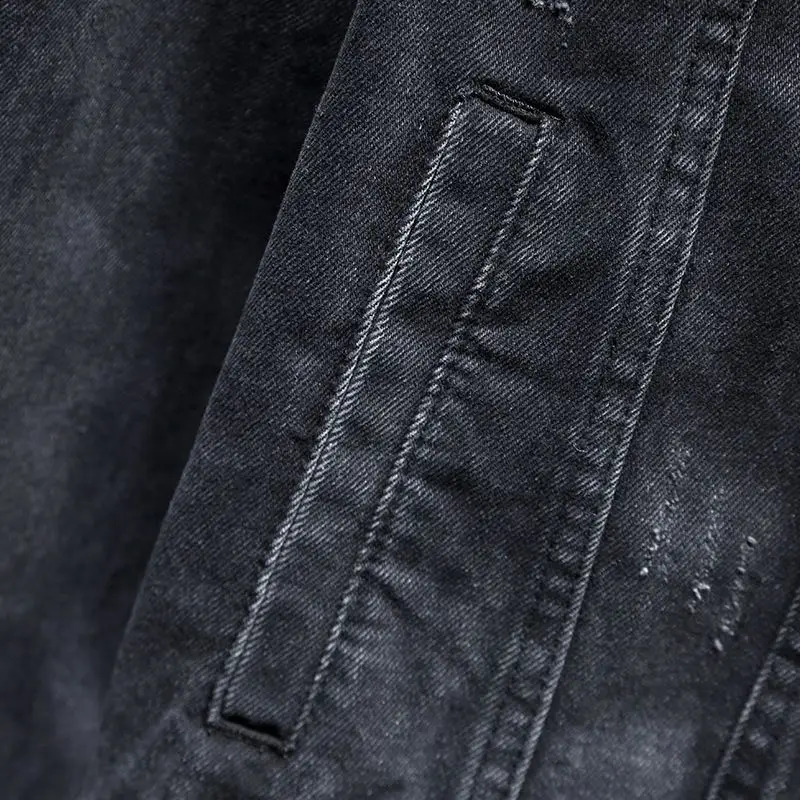 Black denim jacket mens spring 2023 hooded detachable loose fitting versatile casual top winter men 240905