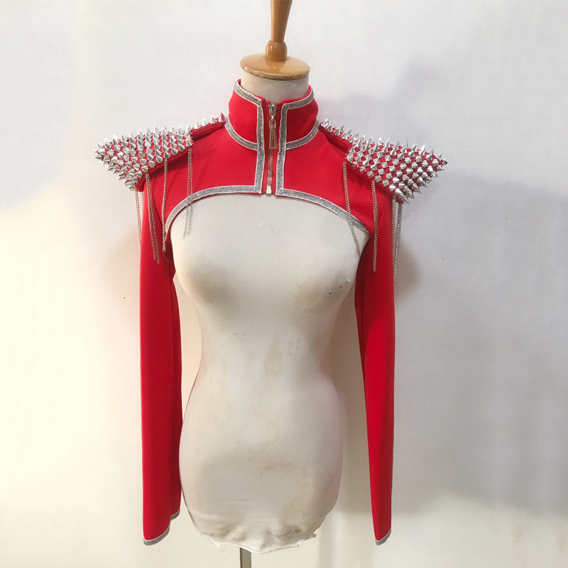 Women Cutout Jazz Pads Nail Flying Shoulder Vest Rave Outfit Nightclub Dj Ds Stage Performance Accessories Xs7617