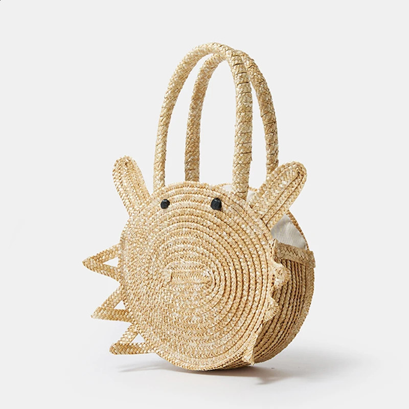 Cute crab shaped grass womens handbag fun round paper shoulder bag creative summer beach for girls 240913