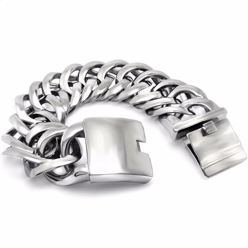 Fashion chain stainless steel bracelet mens heavy 20mm30mm wide double curled wristband 240912
