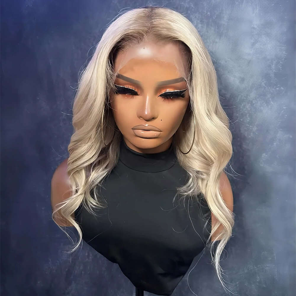 Ombre Ash Blonde Lace Front Short Wavy Synthetic Hair Dark Roots 613 Cosplay For Women Colored Glueless Wig