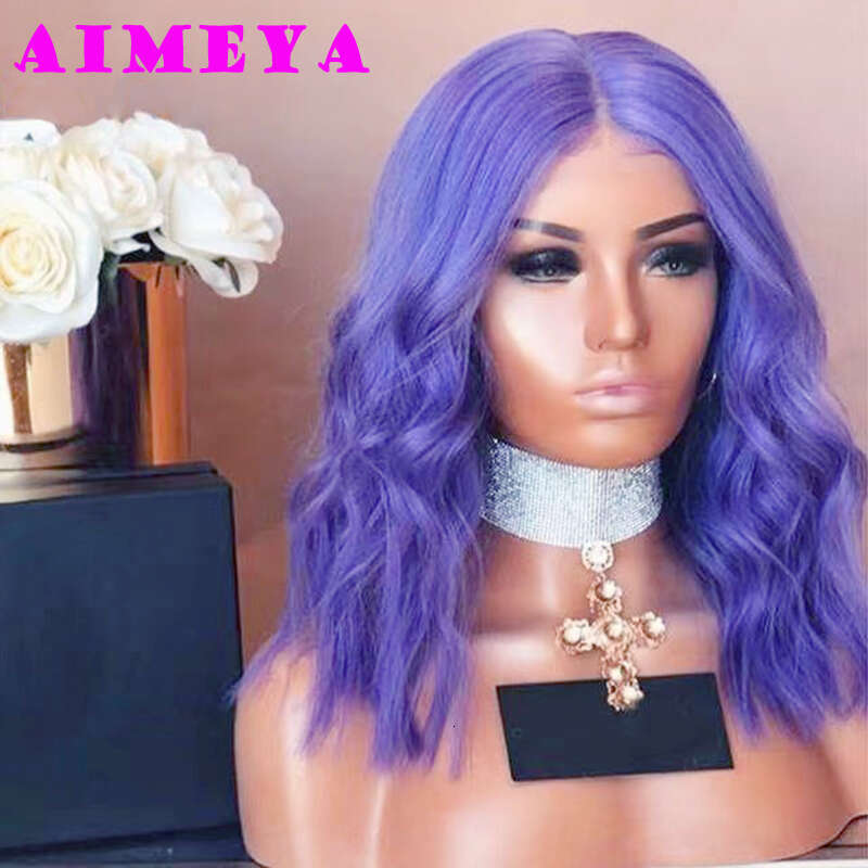 AIMEYA Grayish Blonde Bob Heat Resistant Fiber Body Wave Synthetic Lace Front Side Part Short Wigs Cosplay Wig