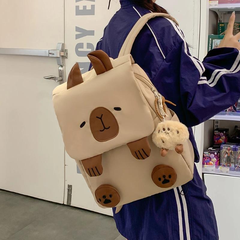 School Bags Capybara Students Large Capacity Cartoon Backpack For Girls Kawaii Teenage Daypack Adjustable Strap Bookbag Knapsack