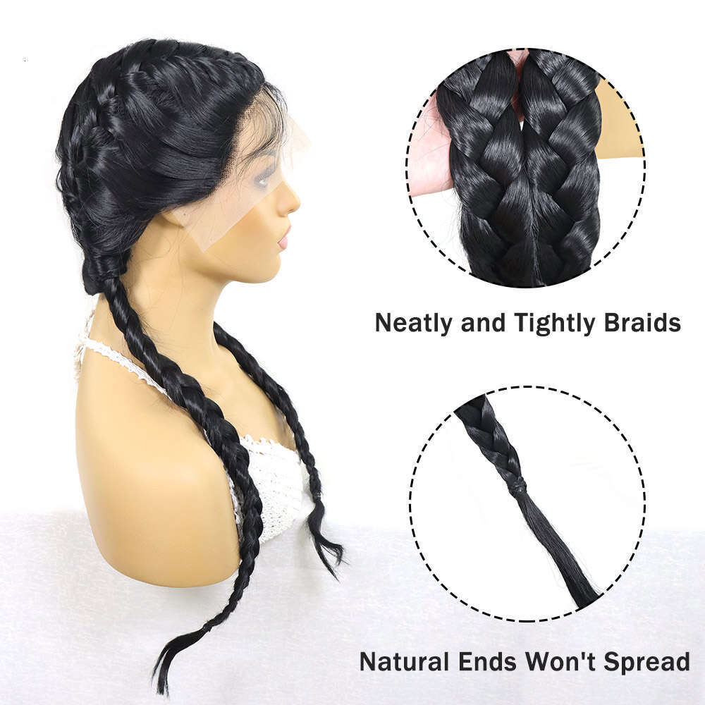 Black Wigs For Women Synthetic Double Dutch Box Braid With Baby Hair Middle Part Lace Front Braided Wig