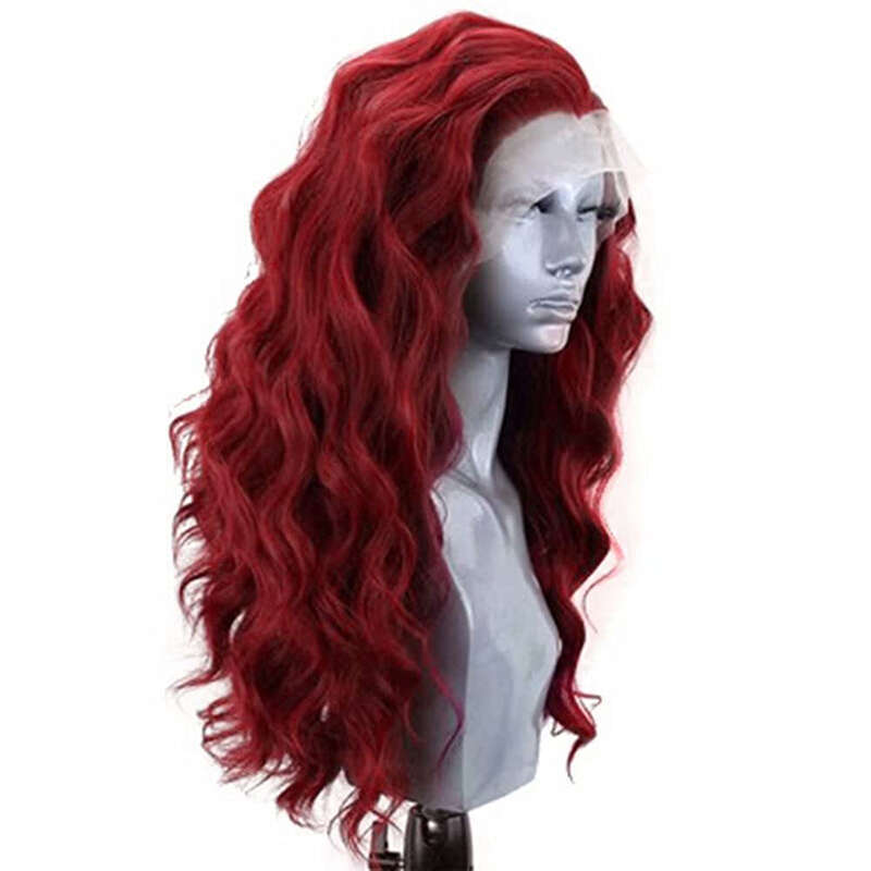 AIMEYA Red Body Wave Long Free Part Lace Front Wig For Black Women Synthetic Cosplay Costume Daily Wear Wigs