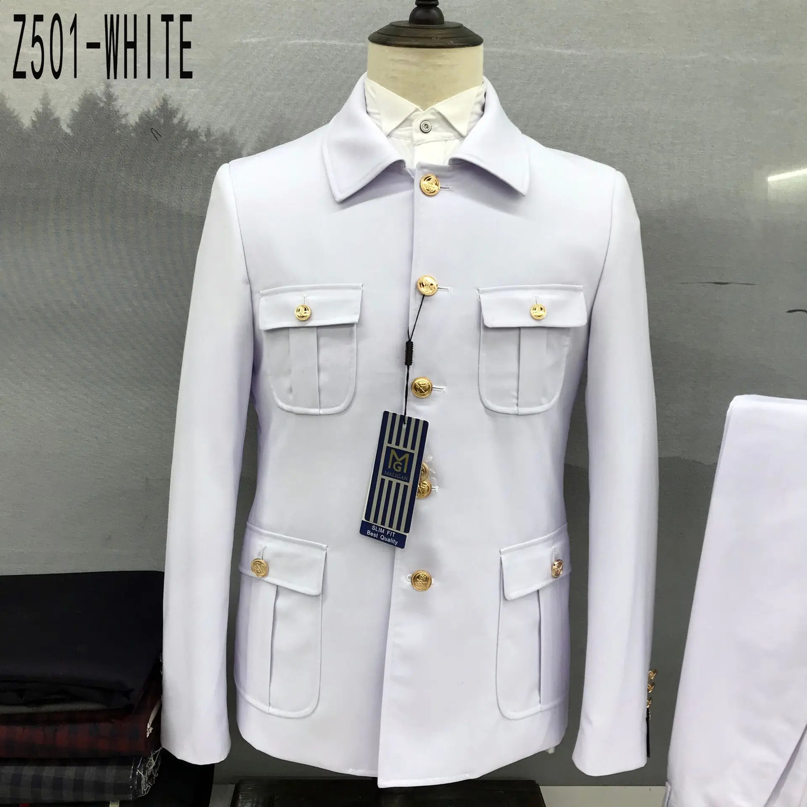 2 Pcs Suit Set Blazers Jacket Pants / Fashion Mens Casual Boutique Single Breasted Stand Collar Tunic Suits Coat Trousers 240914