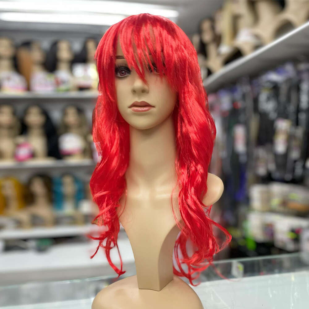 Platinum Icy Blonde Synthetic With Bangs Hine Made Red Blue 99J Wavy Hair Wigs For Women Heat Resistant Fiber Cosplay Wig