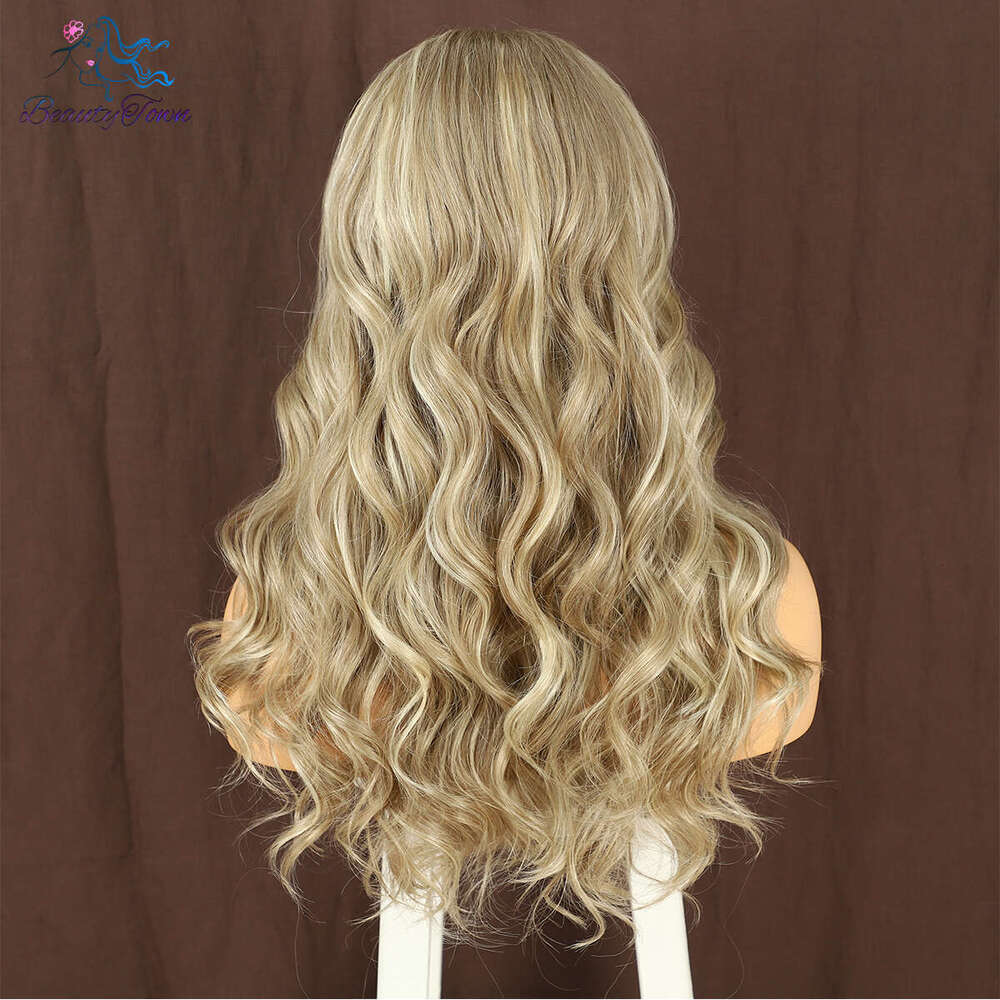 Honey Blonde Ombre Colored Synthetic Front Highlight HD Transparent Lace Frontal Wavy Body Wave Full Cosplay Wig