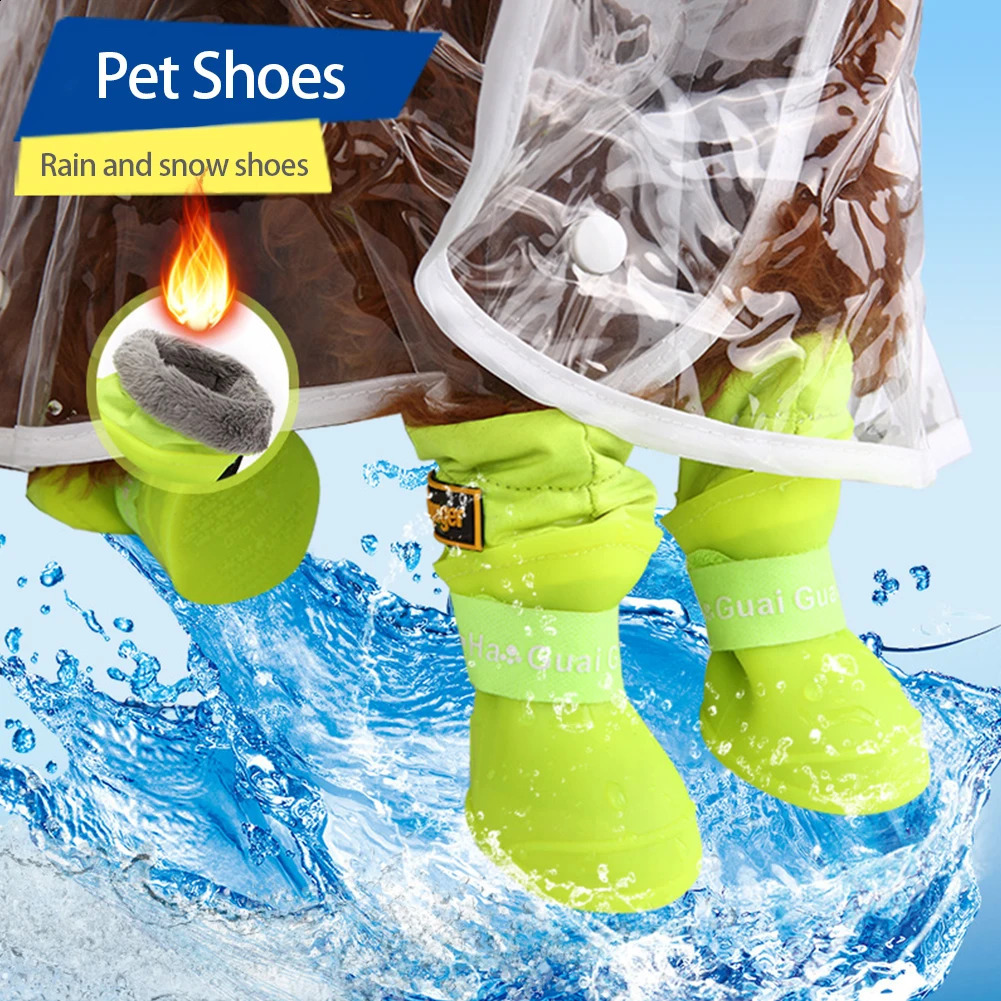 Warm Waterproof Pet Rain Shoes Small Medium Dog Winter Puppy Snow Boots Fleece Soft Silicon Adjustable Anti-Slip Pet Rain Boots 240907