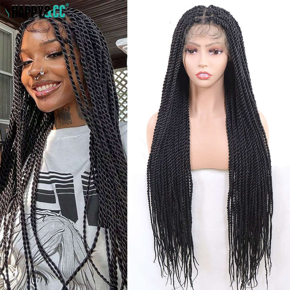 32Inch Senegalese Twists Double Full Lace Braided Wigs For Black Women 2X Box Knotless Synthetic Braid Wig With Baby Hair