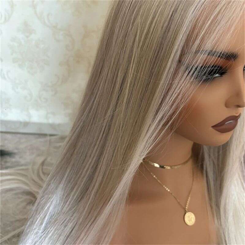 Pre Plucked Lace Front Ash Ombre White Blonde 180 Density Haire Soft Wigs For Women Synthetic Hair Wig