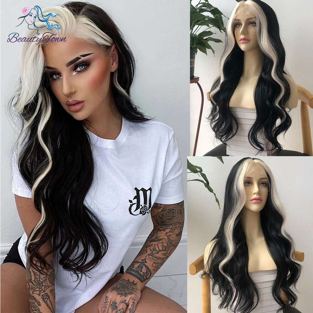 613 Blonde Colored Synthetic Front Red Blue Brown Ginger HD Transparent Lace Frontal Body Wave Cosplay Wig
