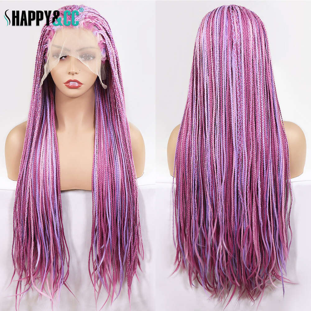 Highlight Pink Lace Front Braided Wigs For Women Knotless Goodess Box Braid Synthetic Crochet Braiding Hair Color Wig